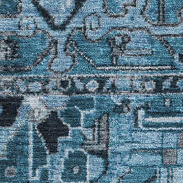 HomeRoots 10' Blue and Ivory Oriental Area Rug – Washable, UV-Protected, Durable Design for High-Traffic Areas 649702