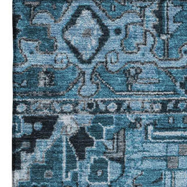 HomeRoots 10' Blue and Ivory Oriental Area Rug – Washable, UV-Protected, Durable Design for High-Traffic Areas 649702