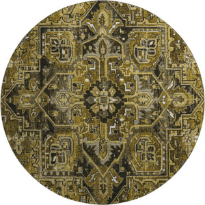 HomeRoots 8' Brown Gray Ivory Oriental Round Rug – Washable, UV Protected, Stylish & Durable for Busy Homes 649705