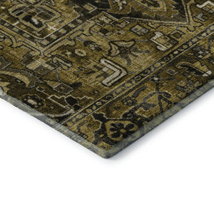 HomeRoots 8' Brown Gray Ivory Oriental Round Rug – Washable, UV Protected, Stylish & Durable for Busy Homes 649705