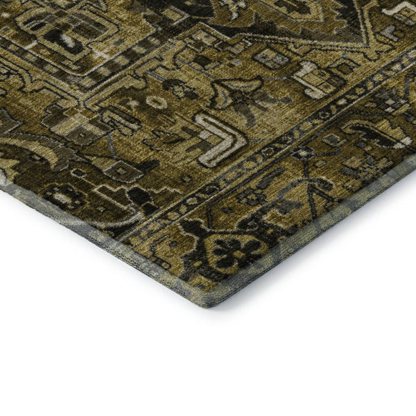 HomeRoots 8' Brown Gray Ivory Oriental Round Rug – Washable, UV Protected, Stylish & Durable for Busy Homes 649705