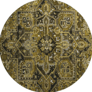 HomeRoots 8' Brown Gray Ivory Oriental Round Rug – Washable, UV Protected, Stylish & Durable for Busy Homes 649705