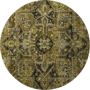 HomeRoots 8' Brown Gray Ivory Oriental Round Rug – Washable, UV Protected, Stylish & Durable for Busy Homes 649705