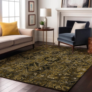 HomeRoots 8' X 10' Brown Gray Ivory Oriental Washable Area Rug - UV Protected, Stain Resistant, Durable Design 649706