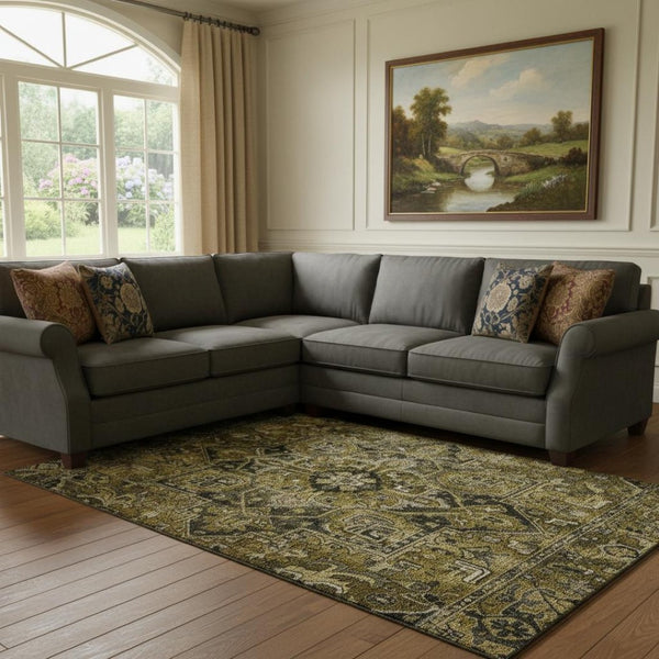 HomeRoots 8' X 10' Brown Gray Ivory Oriental Washable Area Rug - UV Protected, Stain Resistant, Durable Design 649706