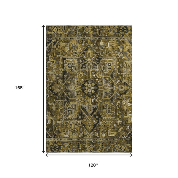 HomeRoots 10' X 14' Brown Gray Ivory Oriental Washable Area Rug with UV Protection for Busy Households 649708