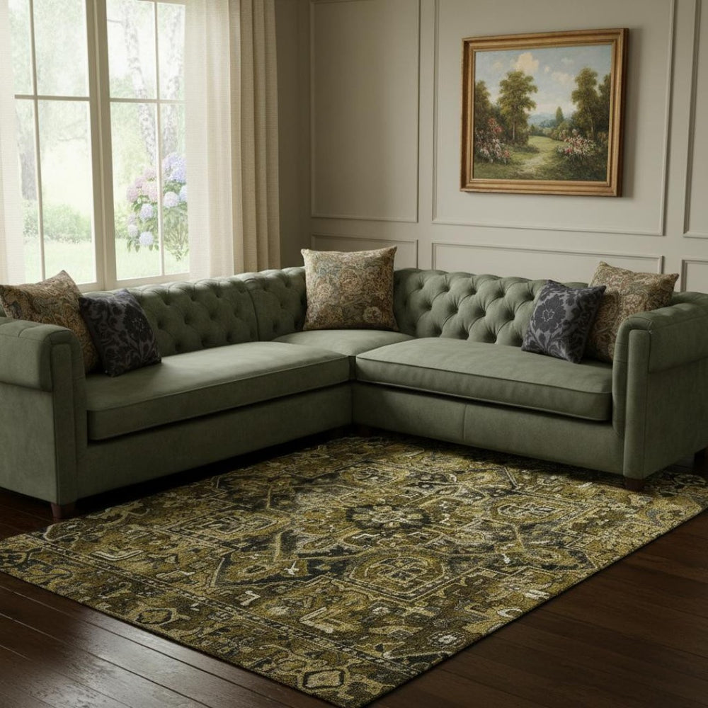 HomeRoots 10' X 14' Brown Gray Ivory Oriental Washable Area Rug with UV Protection for Busy Households 649708
