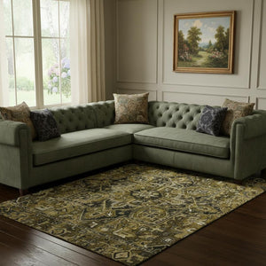 HomeRoots 10' X 14' Brown Gray Ivory Oriental Washable Area Rug with UV Protection for Busy Households 649708