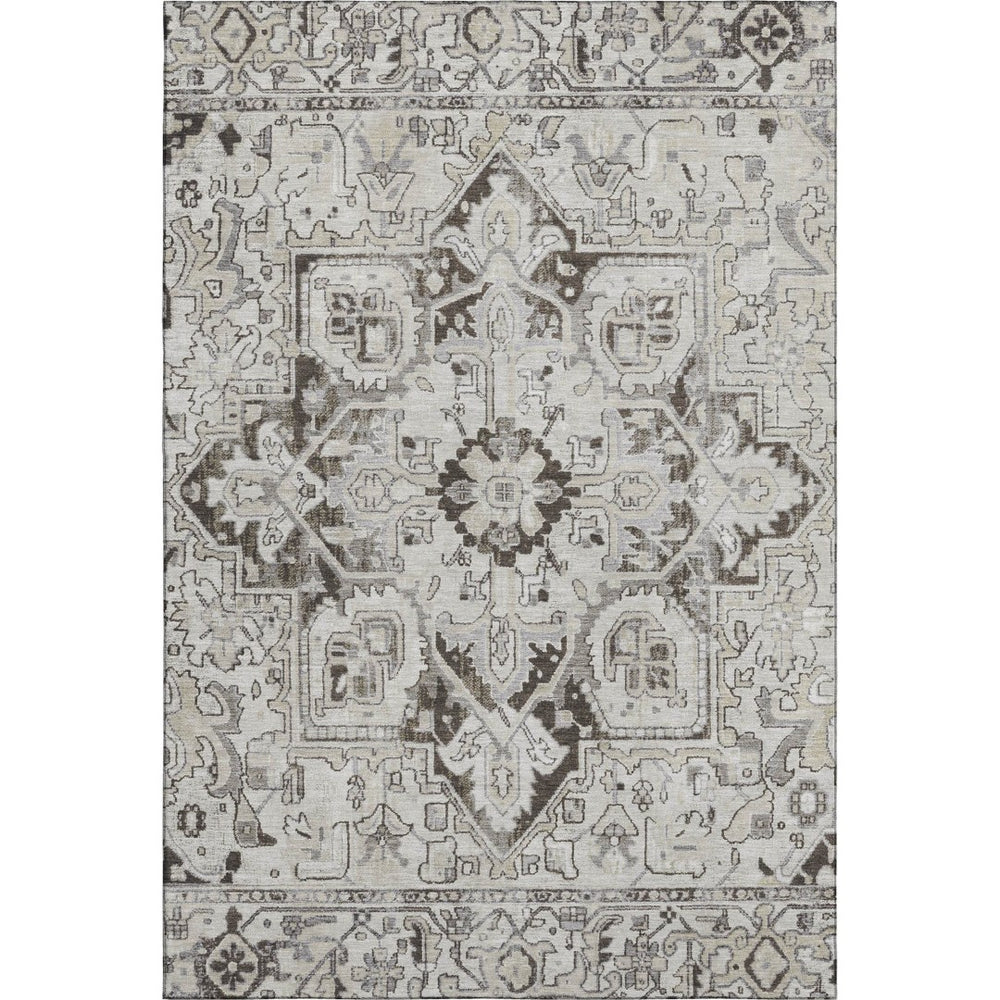 HomeRoots 8' X 10' Ivory and Gray Oriental Area Rug - Durable, Stain-Resistant, UV-Protected for Family Homes 649712