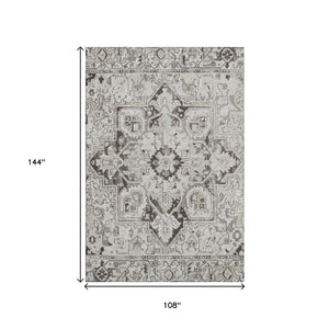 HomeRoots 9' X 12' Ivory and Gray Oriental Area Rug - Stylish, Washable, Stain-Resistant, UV Protected Design 649713