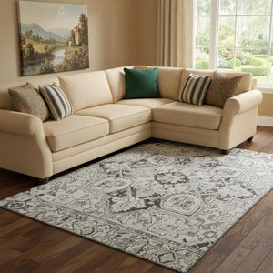 HomeRoots 10' X 14' Ivory And Gray Oriental Area Rug - Washable, Stain Resistant, UV Protected for Busy Homes 649714