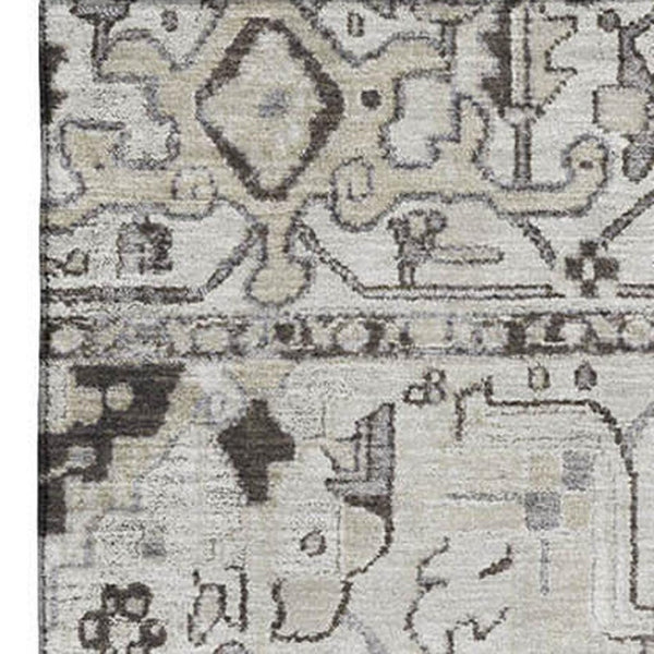 HomeRoots 10' X 14' Ivory And Gray Oriental Area Rug - Washable, Stain Resistant, UV Protected for Busy Homes 649714