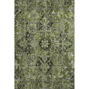 HomeRoots 5' X 8' Washable Olive Green and Gray Oriental Area Rug with UV Protection for Easy Care Living Spaces 649716