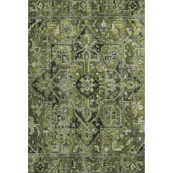 HomeRoots 5' X 8' Washable Olive Green and Gray Oriental Area Rug with UV Protection for Easy Care Living Spaces 649716