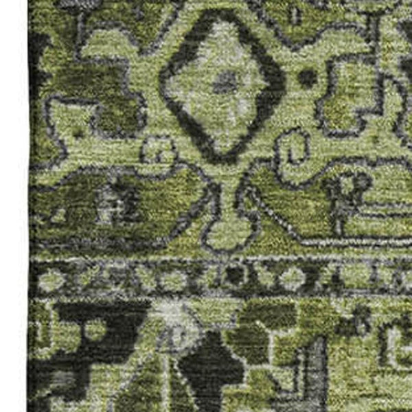 HomeRoots 5' X 8' Washable Olive Green and Gray Oriental Area Rug with UV Protection for Easy Care Living Spaces 649716