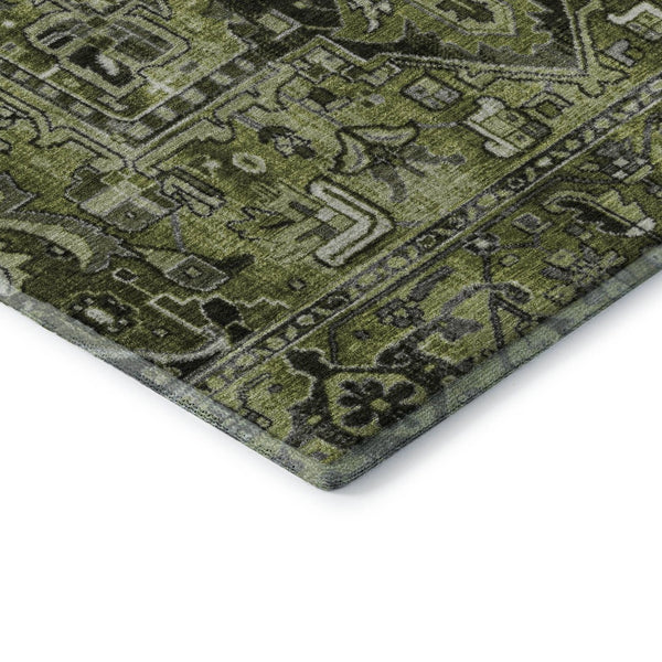 HomeRoots 8' Elegant Olive Green, Gray & Ivory Oriental Round Rug - Washable, UV Protected & Stain Resistant 649717