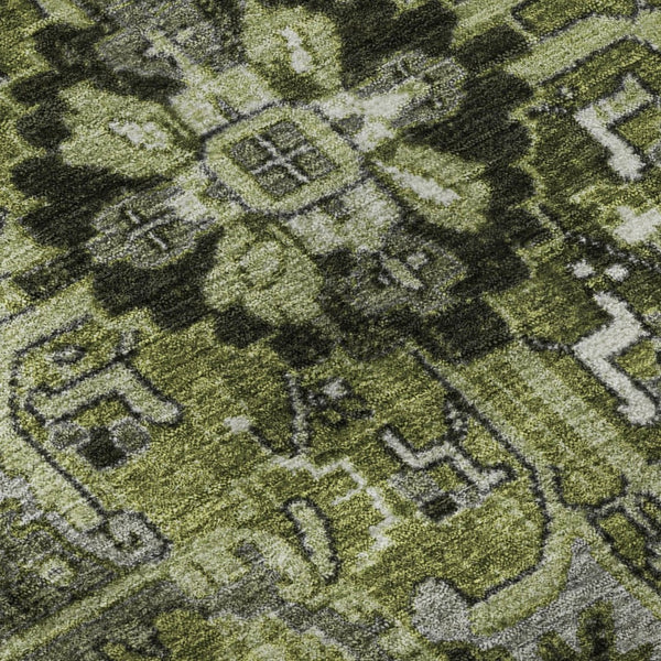 HomeRoots 8' X 10' Washable Olive Green, Gray & Ivory Oriental Area Rug - UV Protected, Stain Resistant, Durable 649718