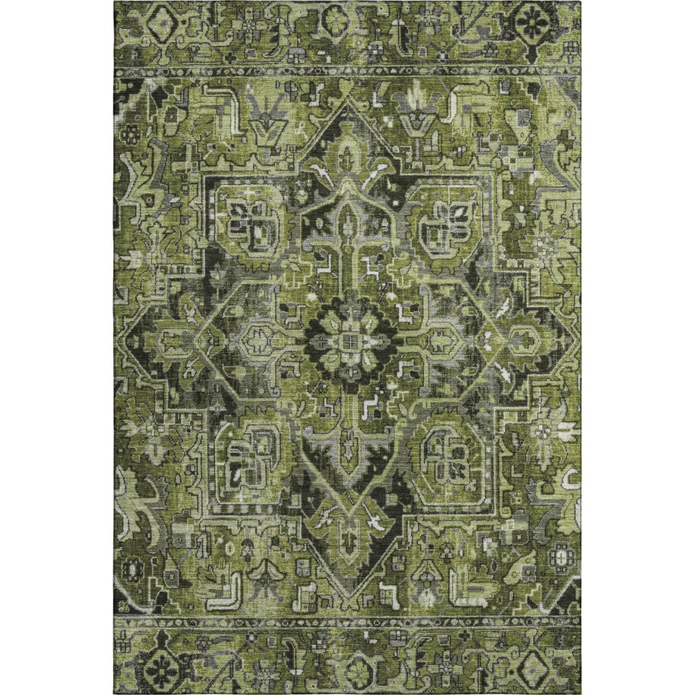 HomeRoots 9' X 12' Olive Green Gray Ivory Washable Oriental Area Rug - Durable, Stain-Resistant, UV Protected! 649719