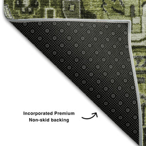 HomeRoots 10' Olive Green, Gray & Ivory Oriental Washable Area Rug - UV Protected, Durable & Stylish Design 649720