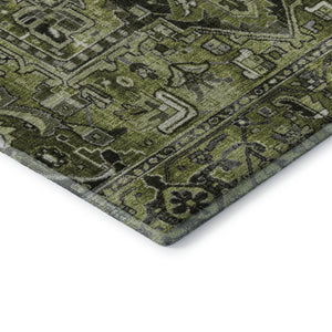HomeRoots 10' Olive Green, Gray & Ivory Oriental Washable Area Rug - UV Protected, Durable & Stylish Design 649720