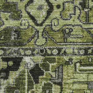 HomeRoots 10' Olive Green, Gray & Ivory Oriental Washable Area Rug - UV Protected, Durable & Stylish Design 649720