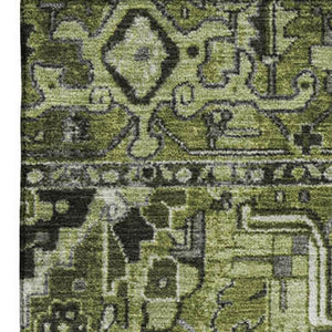 HomeRoots 10' Olive Green, Gray & Ivory Oriental Washable Area Rug - UV Protected, Durable & Stylish Design 649720