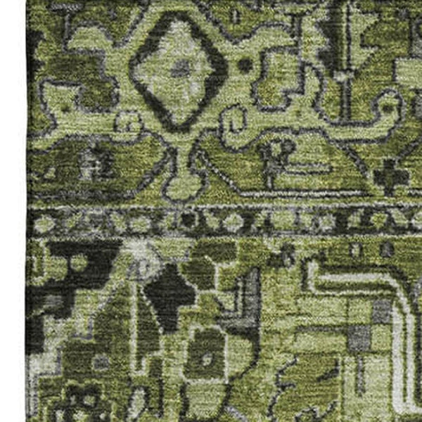 HomeRoots 10' Olive Green, Gray & Ivory Oriental Washable Area Rug - UV Protected, Durable & Stylish Design 649720