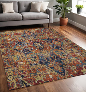 HomeRoots 5' X 8' Washable Rust Blue Gold Oriental Area Rug – UV Protected, Durable & Stylish for Homes 649722
