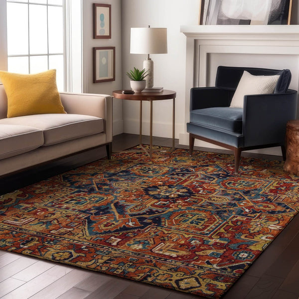 HomeRoots 5' X 8' Washable Rust Blue Gold Oriental Area Rug – UV Protected, Durable & Stylish for Homes 649722