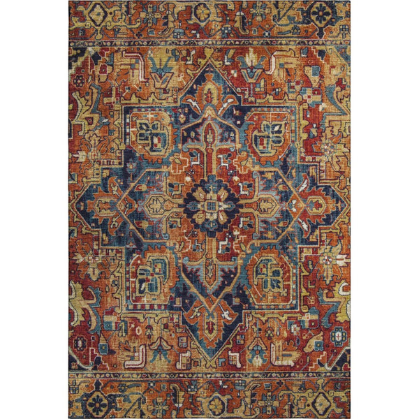 HomeRoots 5' X 8' Washable Rust Blue Gold Oriental Area Rug – UV Protected, Durable & Stylish for Homes 649722
