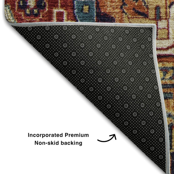 HomeRoots 5' X 8' Washable Rust Blue Gold Oriental Area Rug – UV Protected, Durable & Stylish for Homes 649722