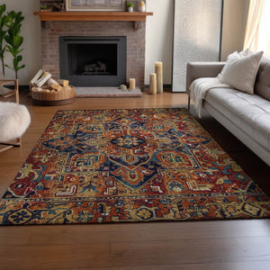 HomeRoots 5' X 8' Washable Rust Blue Gold Oriental Area Rug – UV Protected, Durable & Stylish for Homes 649722