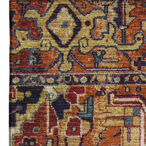 HomeRoots 5' X 8' Washable Rust Blue Gold Oriental Area Rug – UV Protected, Durable & Stylish for Homes 649722
