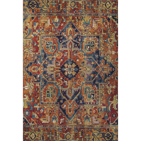 HomeRoots 5' X 8' Washable Rust Blue Gold Oriental Area Rug – UV Protected, Durable & Stylish for Homes 649722