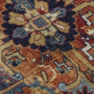 HomeRoots 8' X 10' Elegant Rust Blue & Gold Oriental Washable Area Rug - UV Protected, Durable & Stylish Design 649724