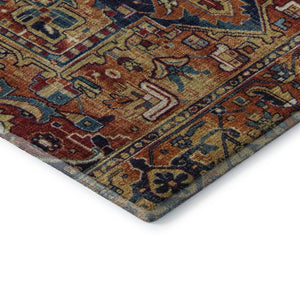 HomeRoots 9' X 12' Elegant Rust Blue & Gold Oriental Washable Area Rug - Stain Resistant & UV Protected! 649725