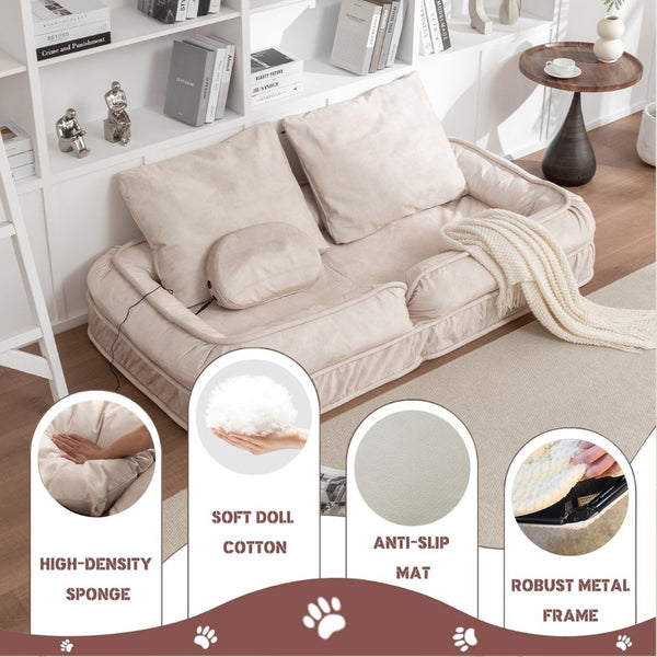 English Elm Upholstered Velvet Floor Lounger with Adjustable Back Massage Pillow for Adults and Pets W1170P282474
