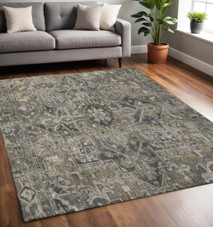 HomeRoots 5' X 8' Elegant Taupe Ivory Gray Oriental Washable Area Rug - UV Protected & Easy Care Design 649728