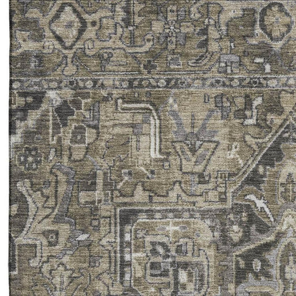 HomeRoots 5' X 8' Elegant Taupe Ivory Gray Oriental Washable Area Rug - UV Protected & Easy Care Design 649728