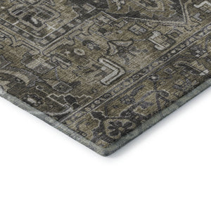 HomeRoots 8' Elegant Taupe Ivory Gray Oriental Washable Round Rug with UV Protection for Active Homes 649729