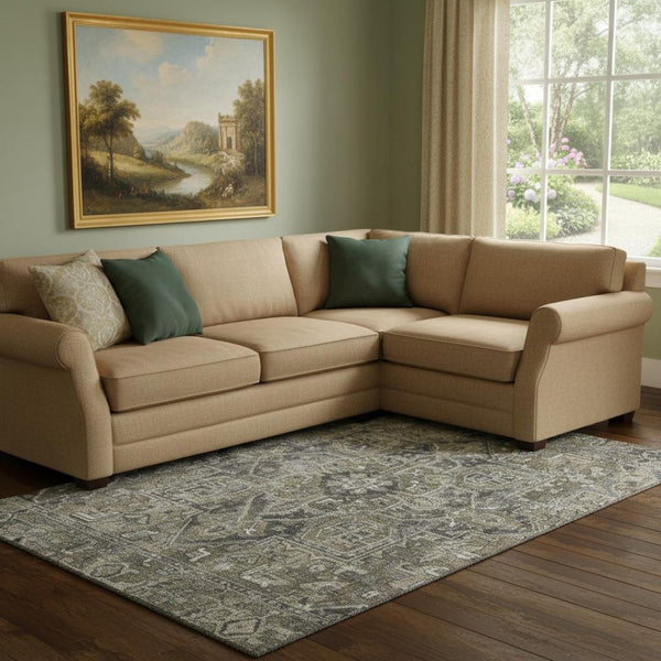 HomeRoots 8' X 10' Elegant Taupe and Ivory Oriental Area Rug - Washable, Stain Resistant, UV Protected Design 649730