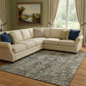 HomeRoots 9' X 12' Elegant Taupe Ivory Gray Oriental Area Rug - Washable, UV Protected, Perfect for Homes! 649731