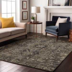 HomeRoots 9' X 12' Elegant Taupe Ivory Gray Oriental Area Rug - Washable, UV Protected, Perfect for Homes! 649731