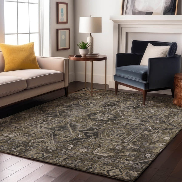 HomeRoots 9' X 12' Elegant Taupe Ivory Gray Oriental Area Rug - Washable, UV Protected, Perfect for Homes! 649731