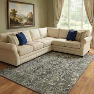 HomeRoots 10' X 14' Elegant Taupe Ivory Gray Oriental Area Rug – Durable, Washable, UV Protected for Homes 649732