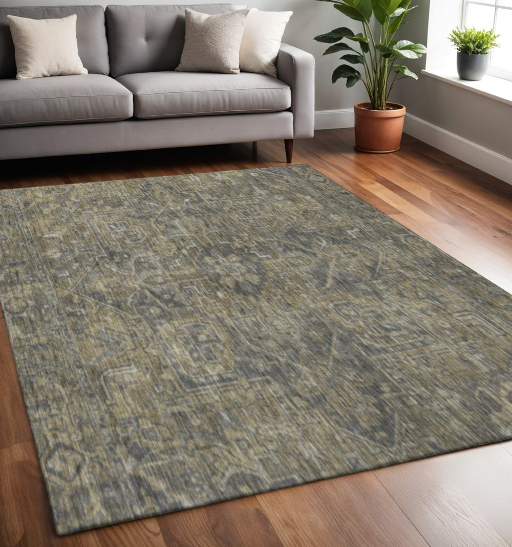 HomeRoots 5' X 8' Chocolate and Gray Oriental Area Rug - Stylish, Washable, UV-Protected for Busy Homes 649734