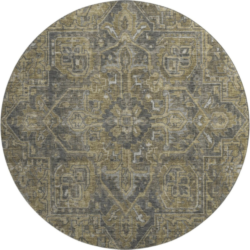 HomeRoots 8' Chocolate and Gray Oriental Washable Round Rug - Durable, Stylish, Stain-Resistant with UV Protection 649735
