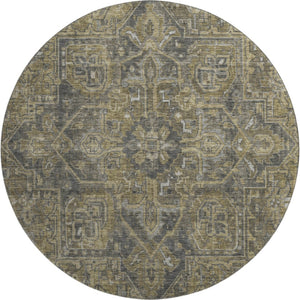 HomeRoots 8' Chocolate and Gray Oriental Washable Round Rug - Durable, Stylish, Stain-Resistant with UV Protection 649735