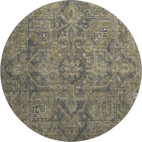 HomeRoots 8' Chocolate and Gray Oriental Washable Round Rug - Durable, Stylish, Stain-Resistant with UV Protection 649735