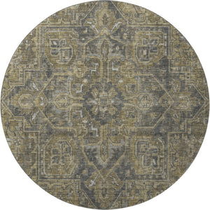 HomeRoots 8' Chocolate and Gray Oriental Washable Round Rug - Durable, Stylish, Stain-Resistant with UV Protection 649735